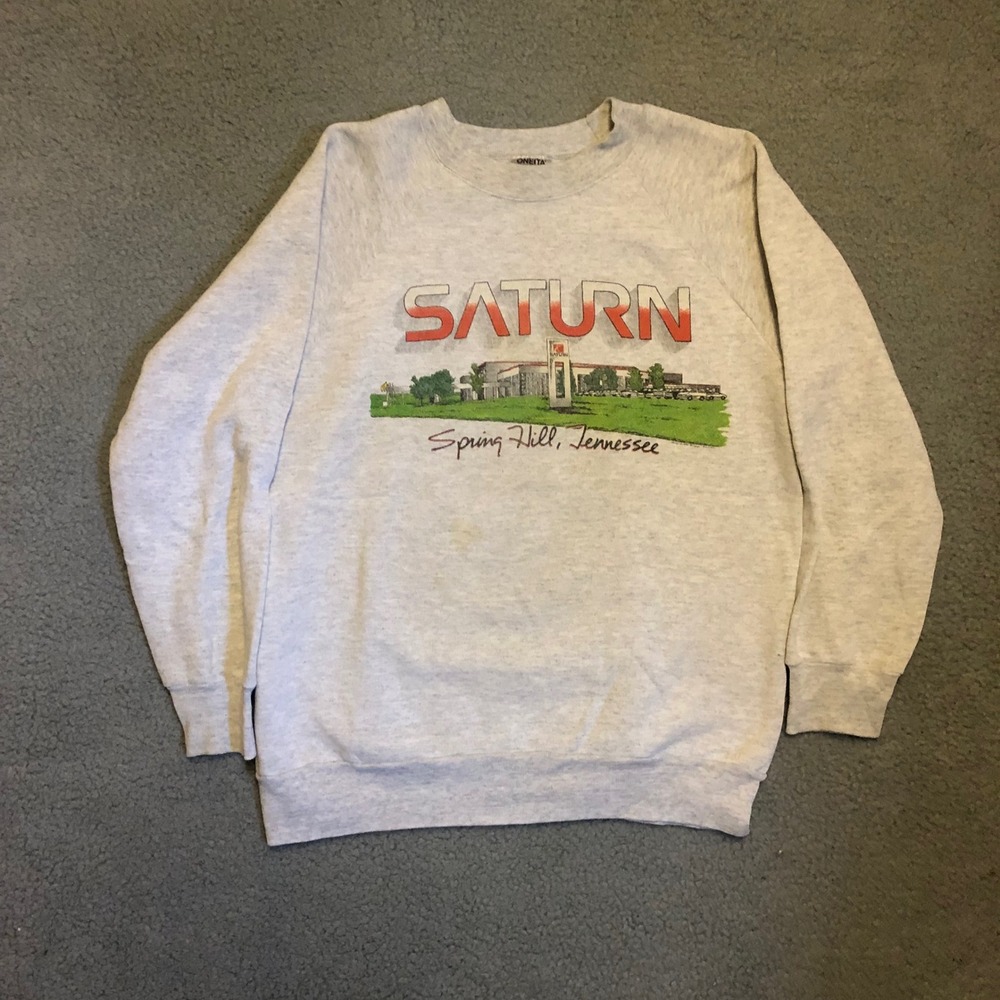 Vtg 1990 Saturn Promo Sweatshirt Spring Hill Tennessee‎ USA Made Grey Oneita L